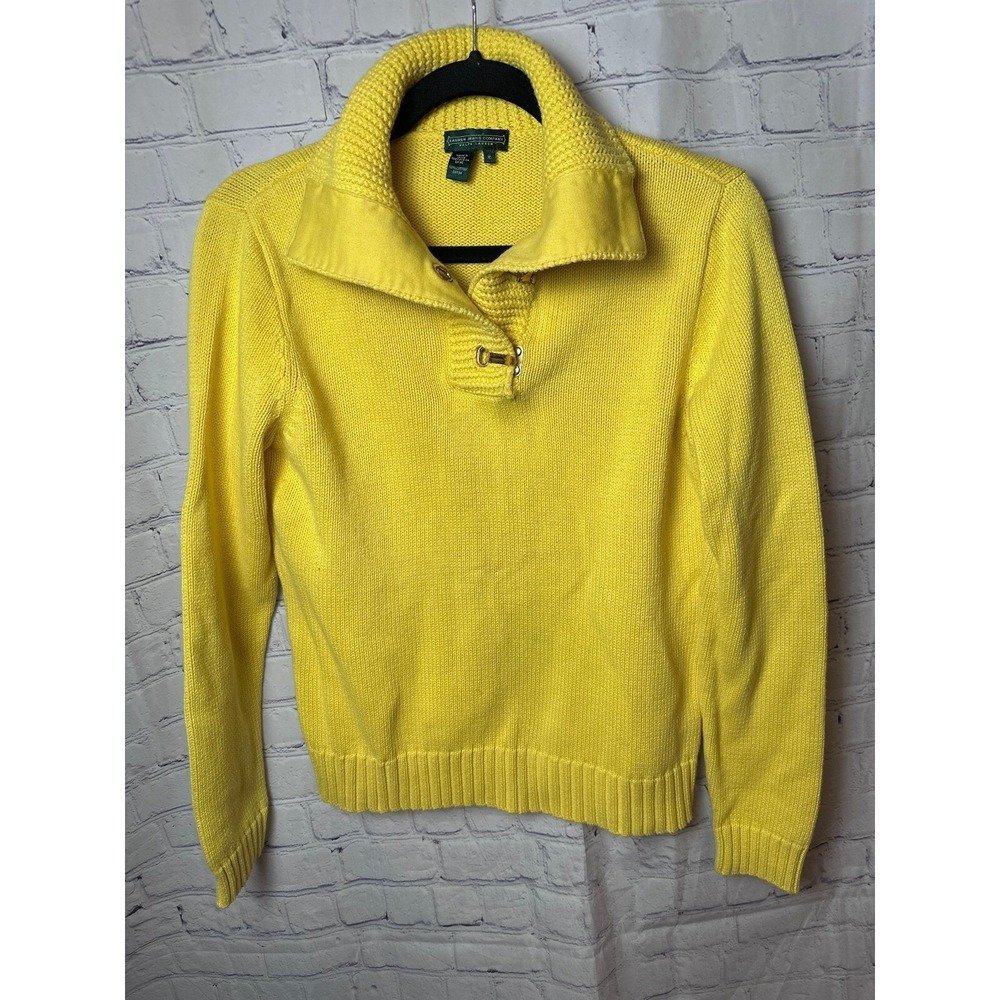 Lauren Jeans Company Yellow Cotton Knit Pullover Sweater with Toggle Size M